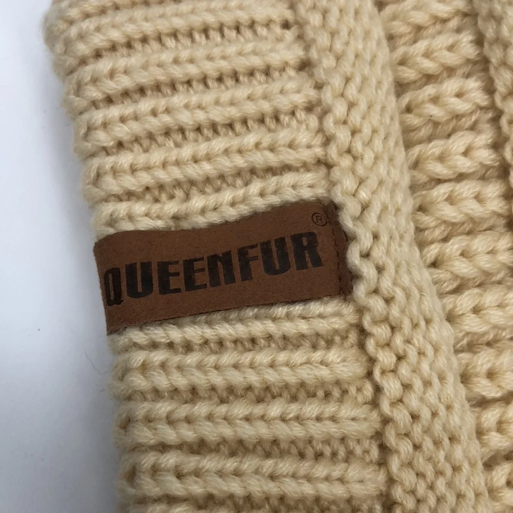 QueenFur Beanie Knit Stocking Cap Hat with Pompom